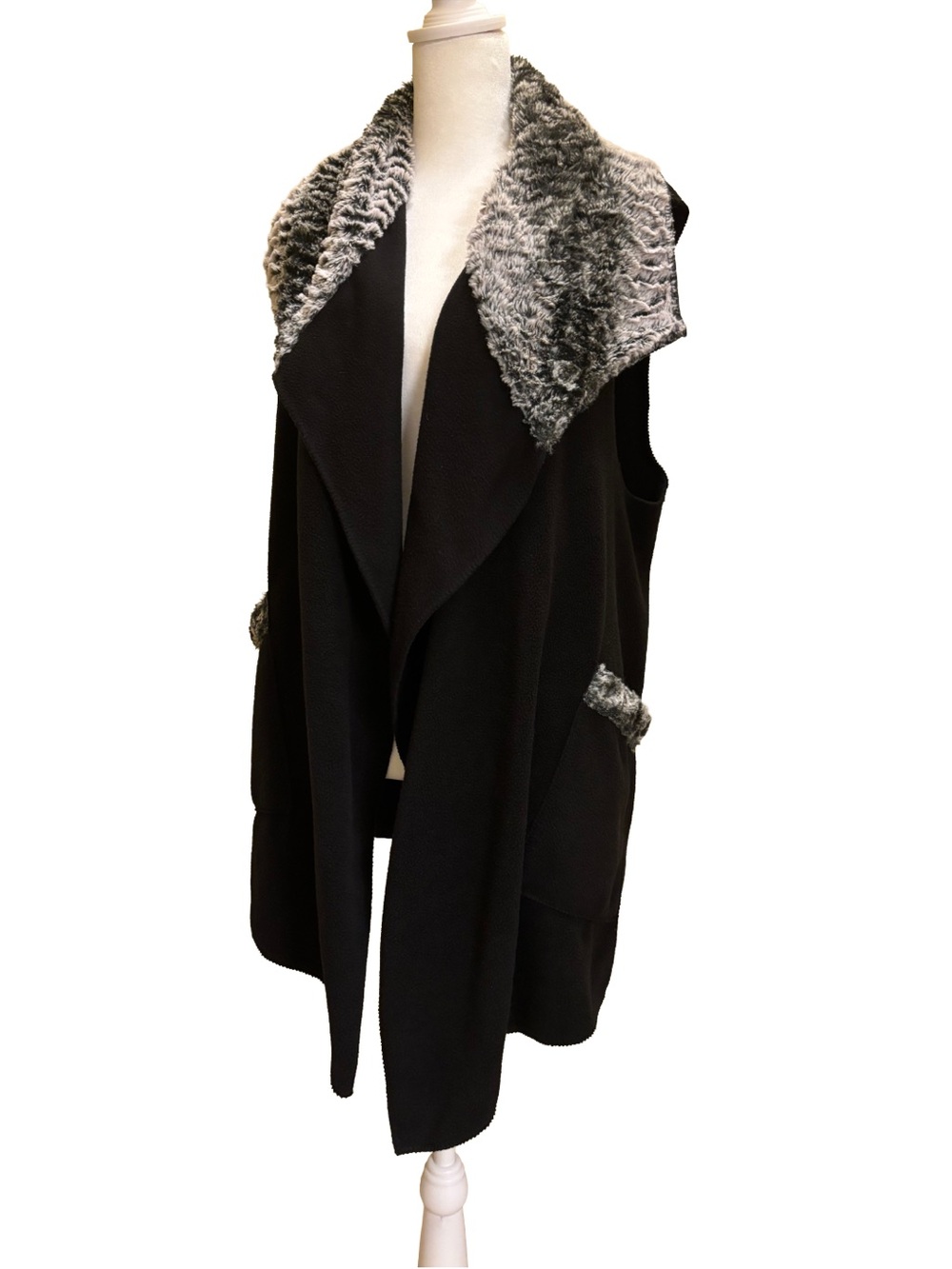 Le Moda Fleece Faux Fur Trim Vest